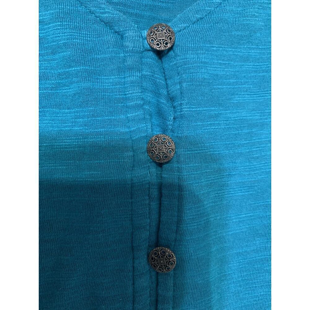 J Jill Tunic Top XlL 100% Cotton Teal Blue Long sleeve Button Front Coastal - Picture 7 of 9